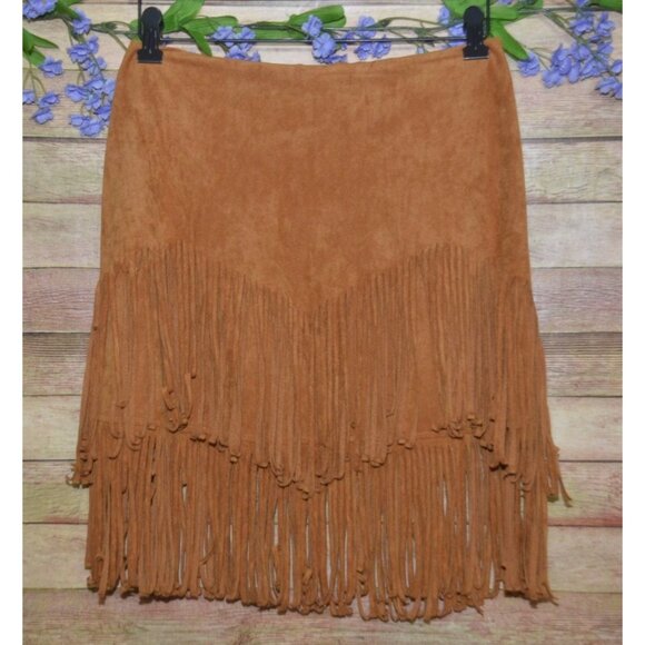 EASEL Lux & Soft Faux Suede Skirt V-Shape Layered Fringe Hem Western Rodeo - Picture 1 of 9